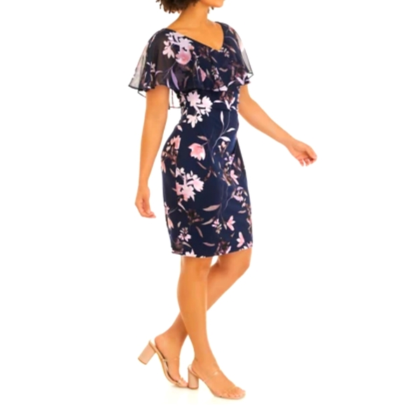 NWOT CONNECTED BEAUTIFUL WOMENS FLORAL FLUTTER SLEEVE DRESS SIZE 8 - Picture 6 of 9